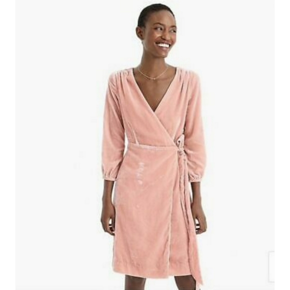 J.CREW Pink Drapey Velvet V-Neck Wrap Dress size 00 - Picture 4 of 5